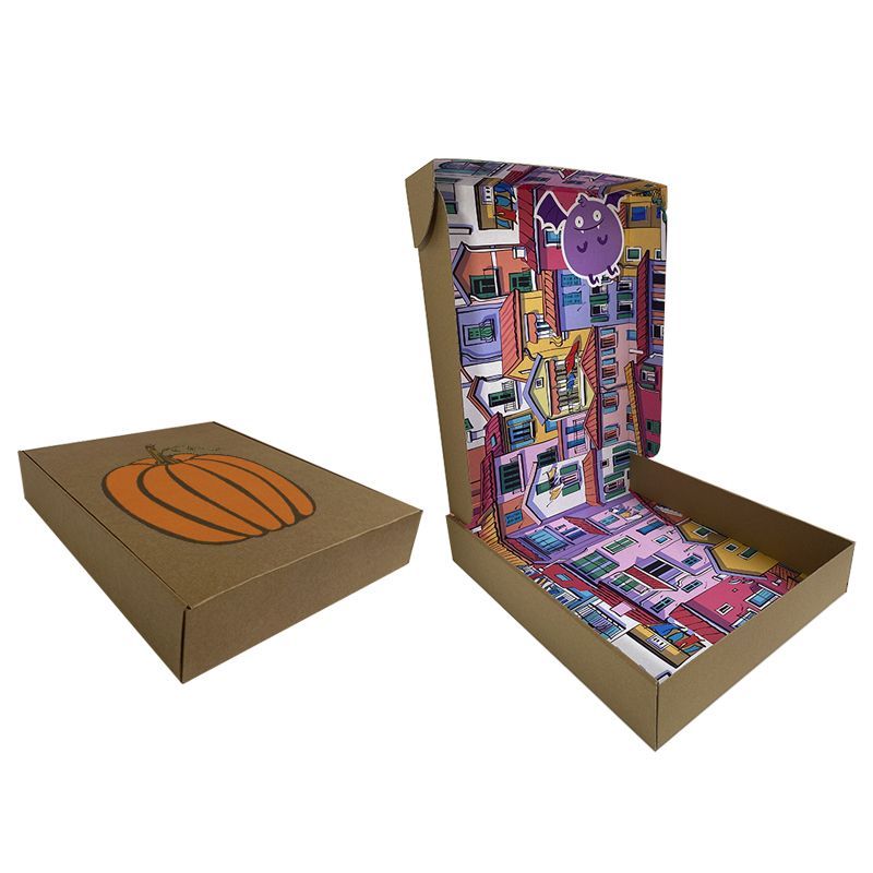 Comercialización y fabricación de cajas de cartón grande personalizadas tipo pizzera kraft blanco con impresión a color en ambas caras de la caja en bajo y alto volumen en México